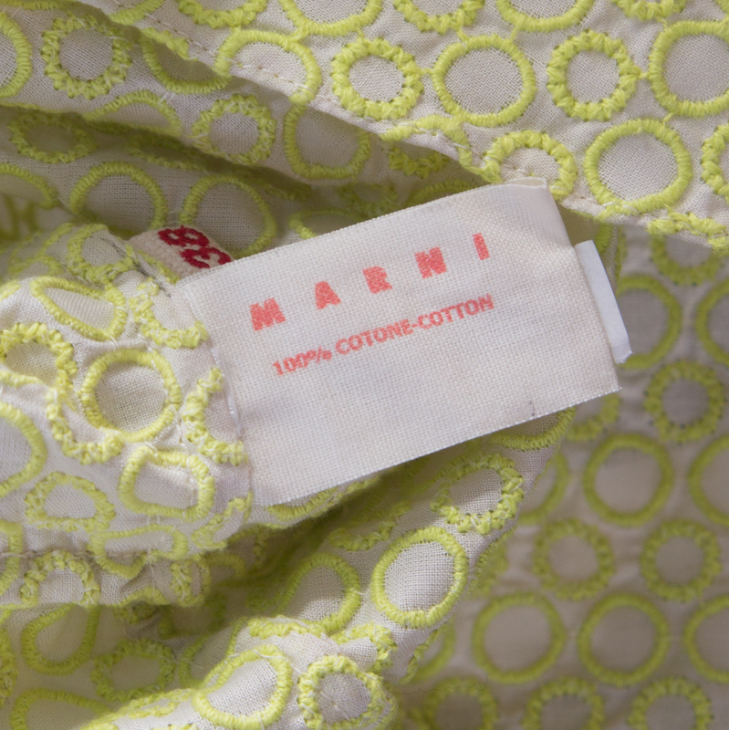 Marni Cream And Lime Green Embroidered Cotton Sleeveless Peplum Crop Top S