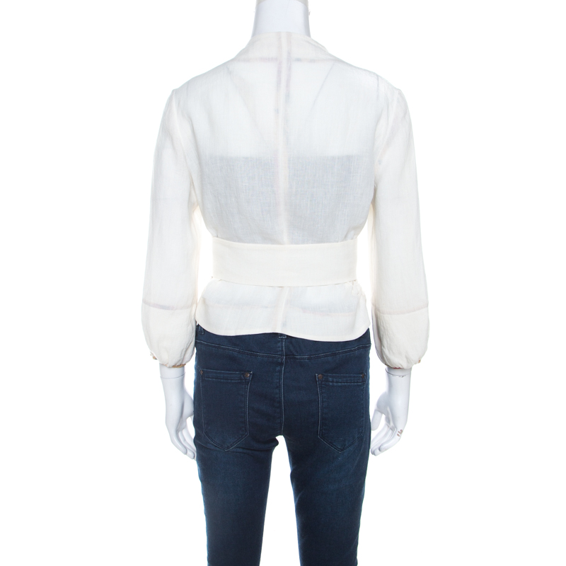 Marni Off White Linen Contrast Piping Detail Belted Jacket M