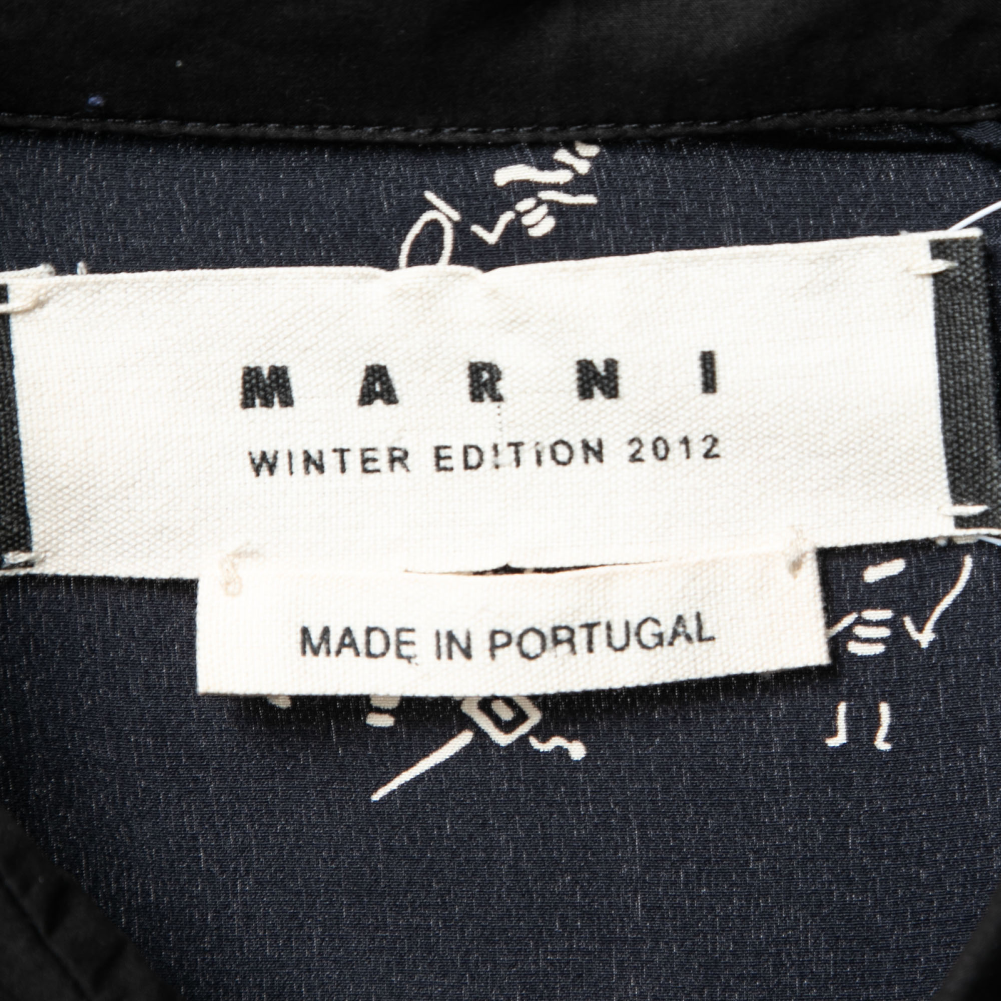 Marni Navy Blue Printed Silk Ruffled Detail Sleeveless Shirt M