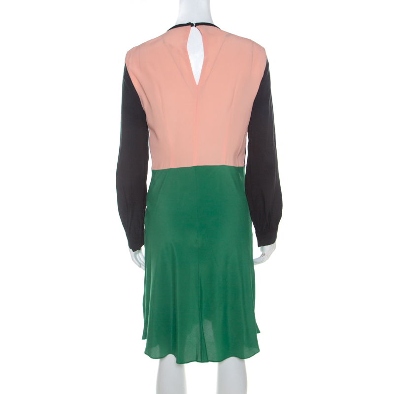 Marni Multicolor Silk Colorblock Floral Embellished Neckline Short Dress M