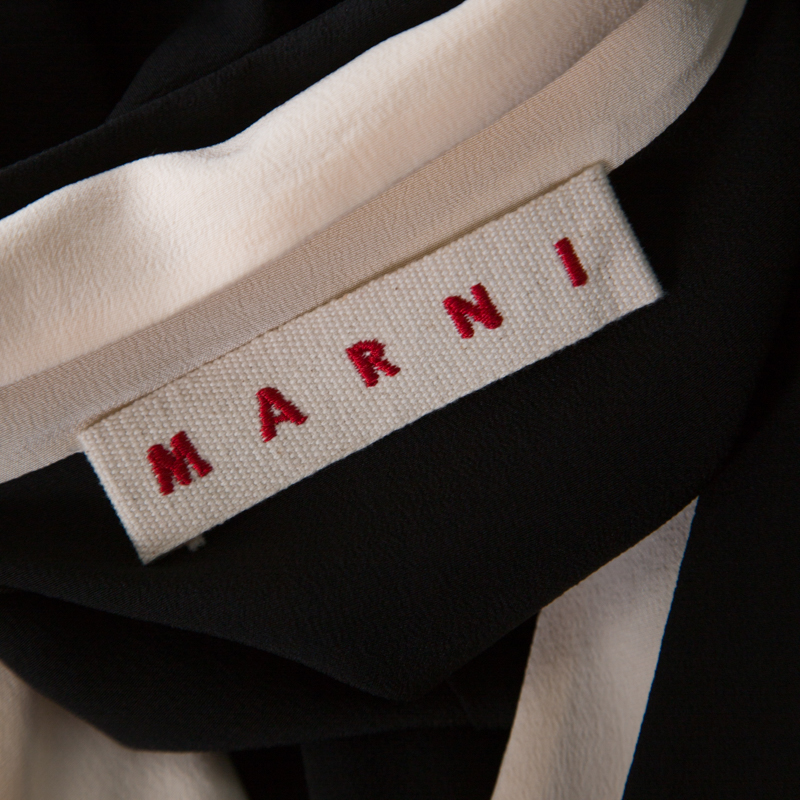 Marni Black Silk Crepe Contrast Collar Detail Short Dress M
