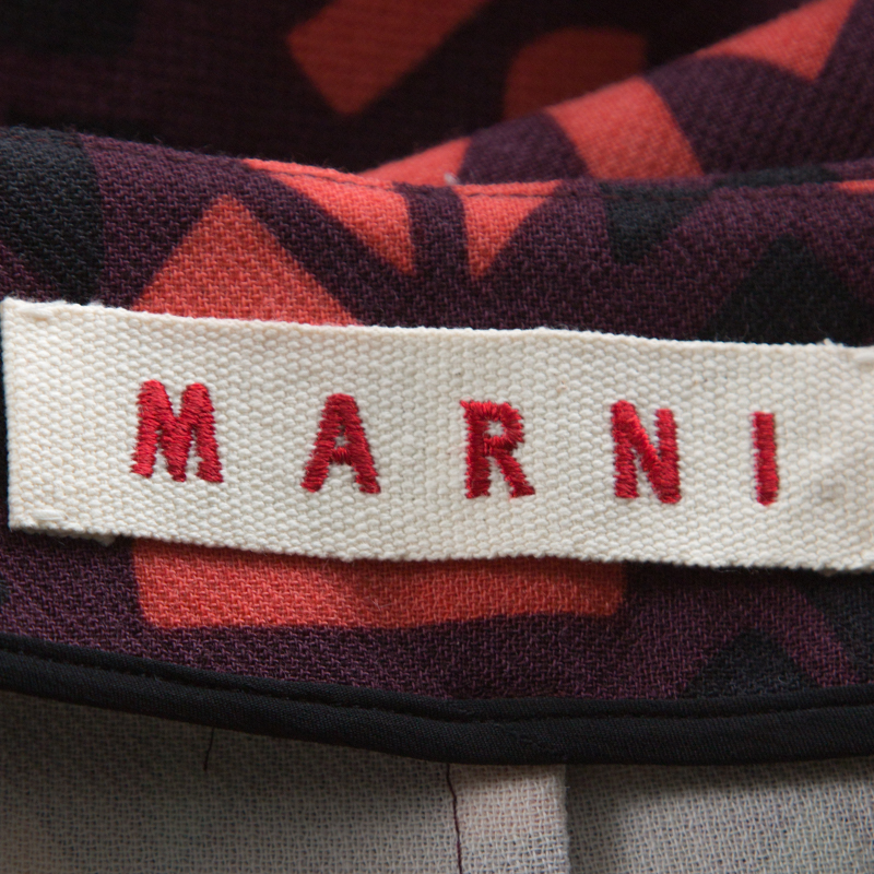 Marni Red Geometric Print Wool Pencil Midi Skirt M