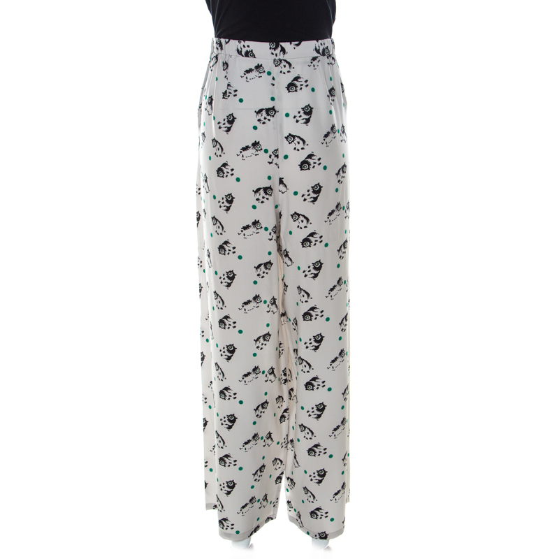 Image of Marni Light Grey Printed Silk Wide Leg Trousers M