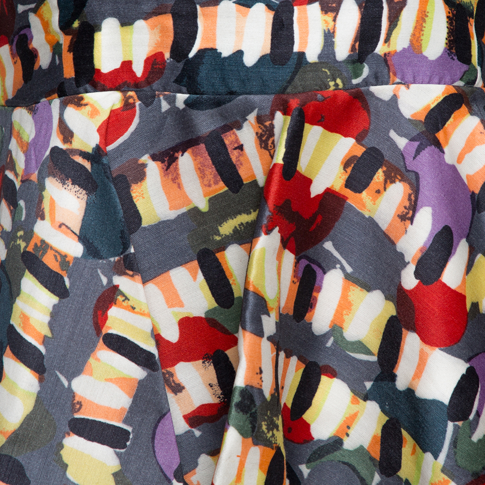 Marni Multicolour Abstract Printed Wool Blend Peplum Detail Sleeveless Top M