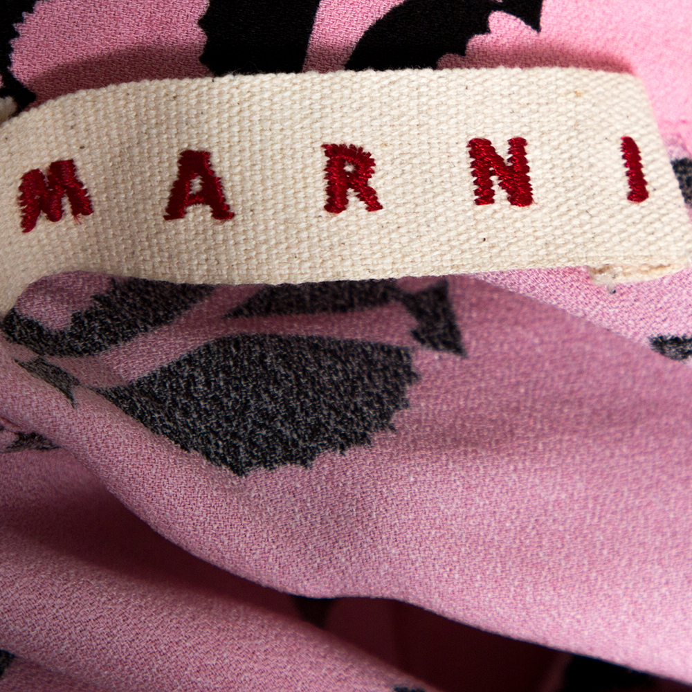 Marni Pink Crepe Abstract Print Dual Collar Sleeveless Top M