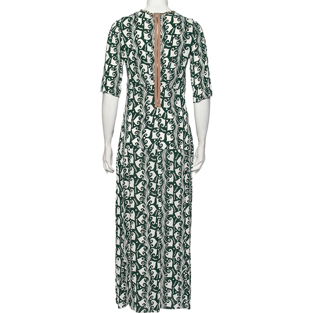 Marni Green Printed Crepe Pleated Front Detailed Maxi Dress S
