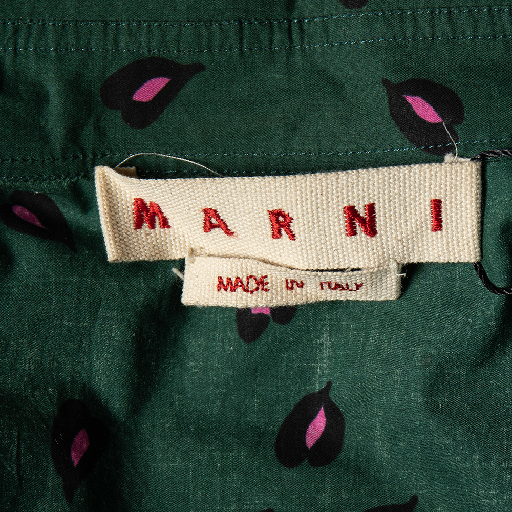 Marni Green Printed Ruffled Trim Pocket Detailed Button Front Shirt S