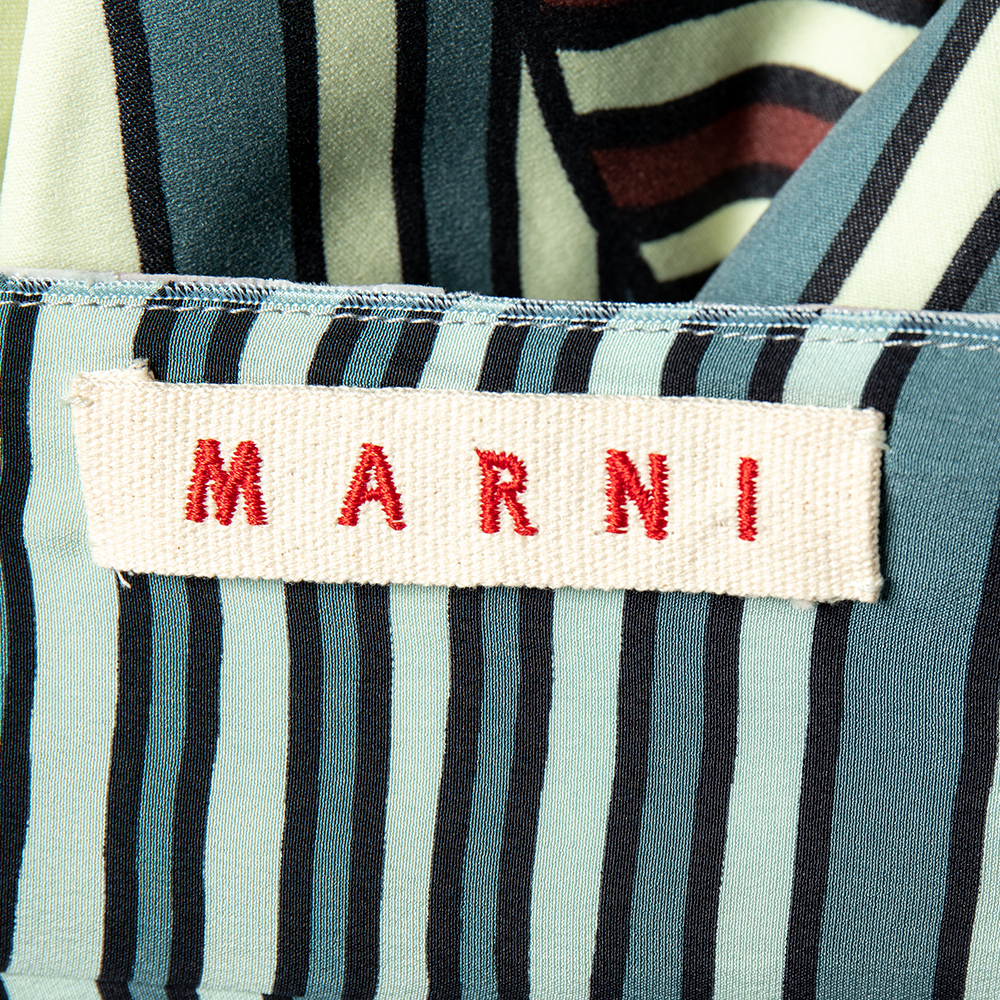 Marni Multicolor Printed Knit Plunge Neck Sleeveless Maxi Dress M