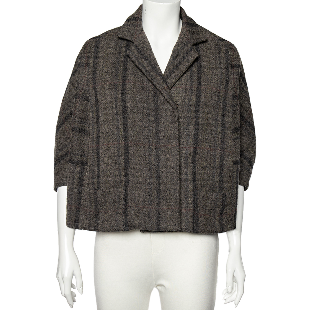 Marni grey checkered wool oversized cropped jacket m