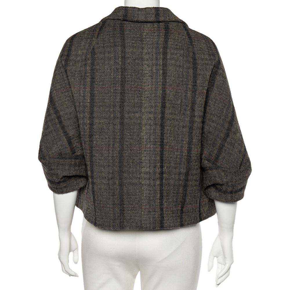 Marni Grey Checkered Wool Oversized Cropped Jacket M