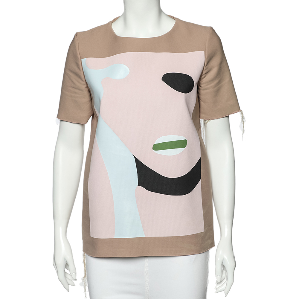 Marni Dusky Pink Printed Cotton Frayed Detailed Top S
