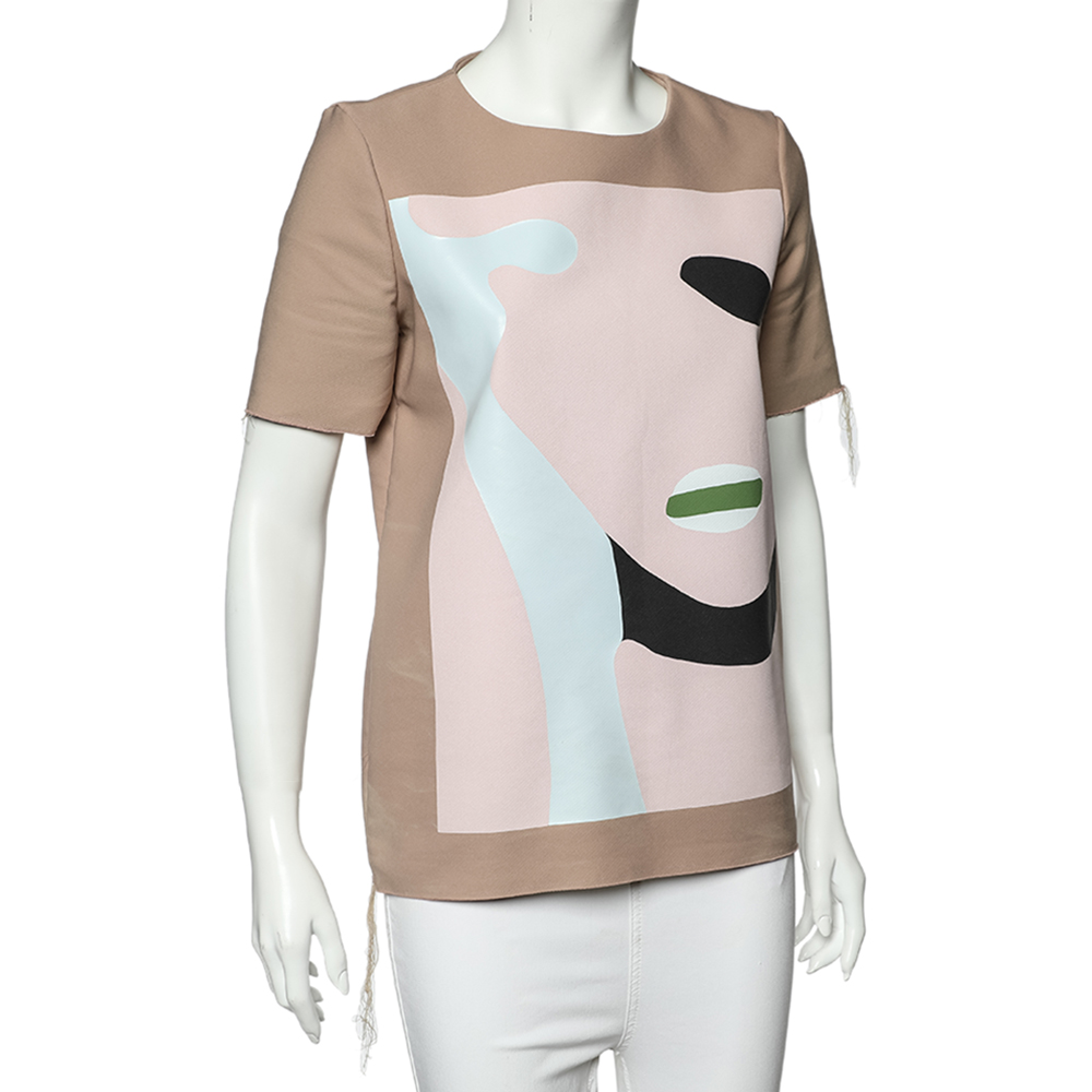 Marni Dusky Pink Printed Cotton Frayed Detailed Top S