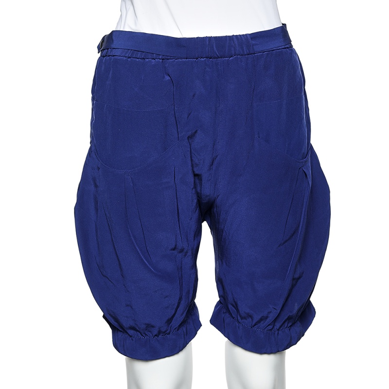 Marni Navy Blue Silk Pocket Detail Shorts S