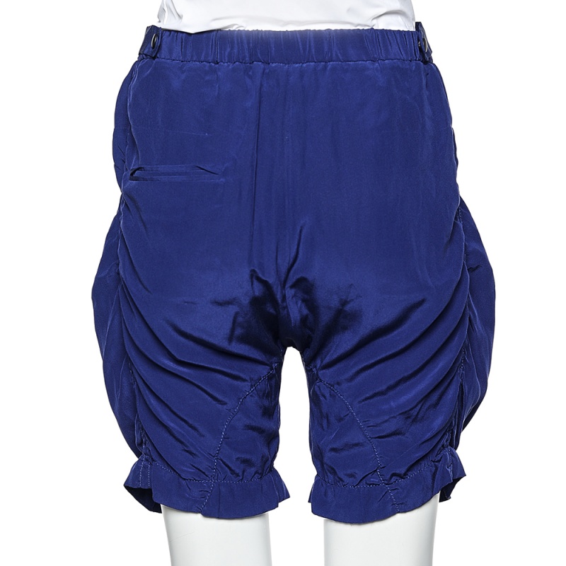 Marni Navy Blue Silk Pocket Detail Shorts S