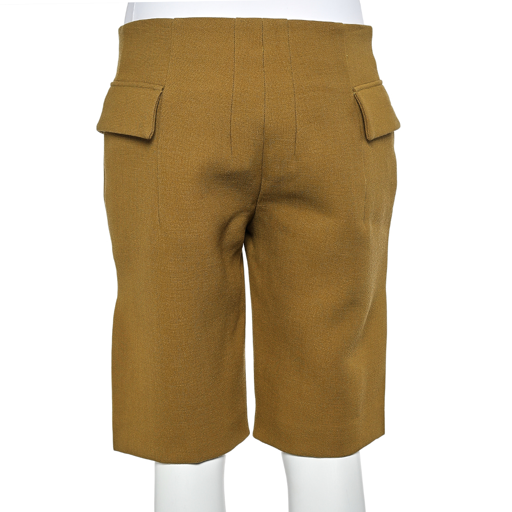 Marni Mustard Yellow Wool Crepe Pocket Detail Shorts S