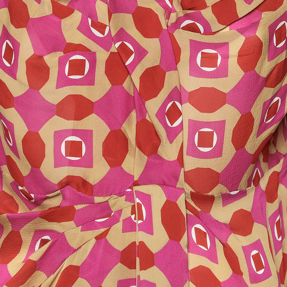 Marni Multicolor Geometric Printed Silk Draped Midi Dress S