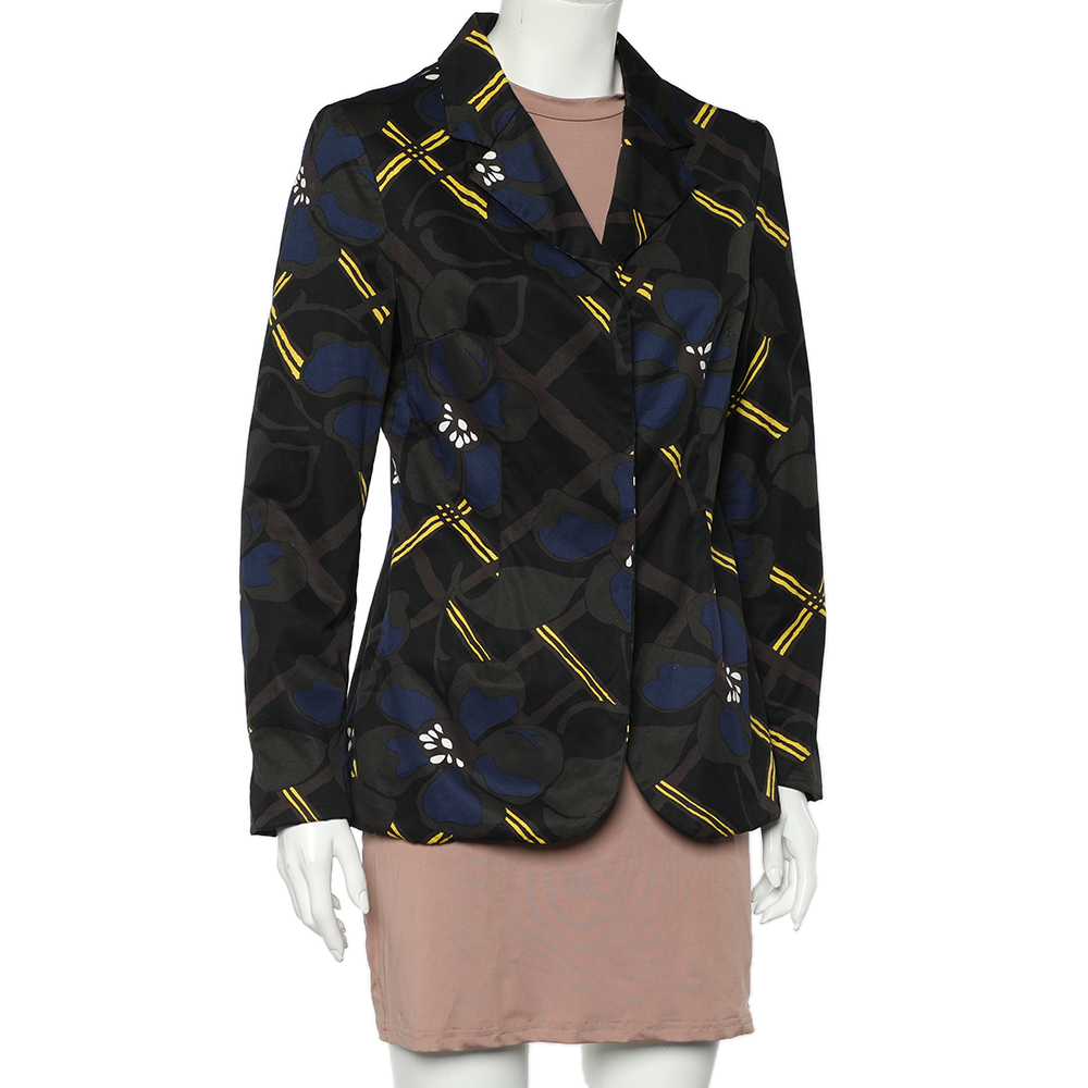 Marni Multicolor Printed Cotton Button Front Blazer M