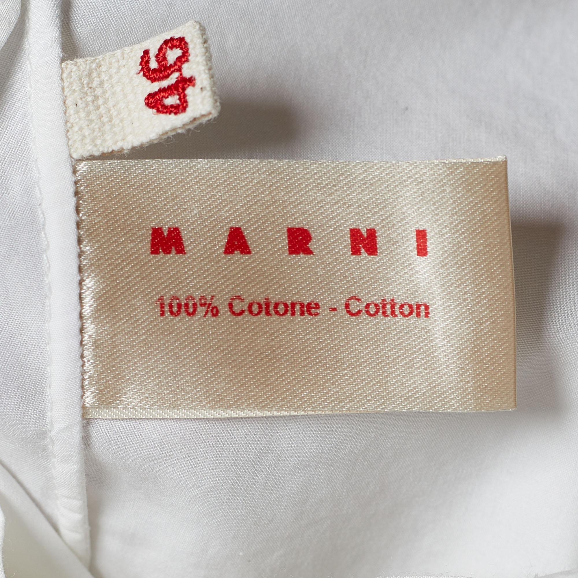 Marni White Cotton Tie Detail Round Neck Long Sleeve Blouse L