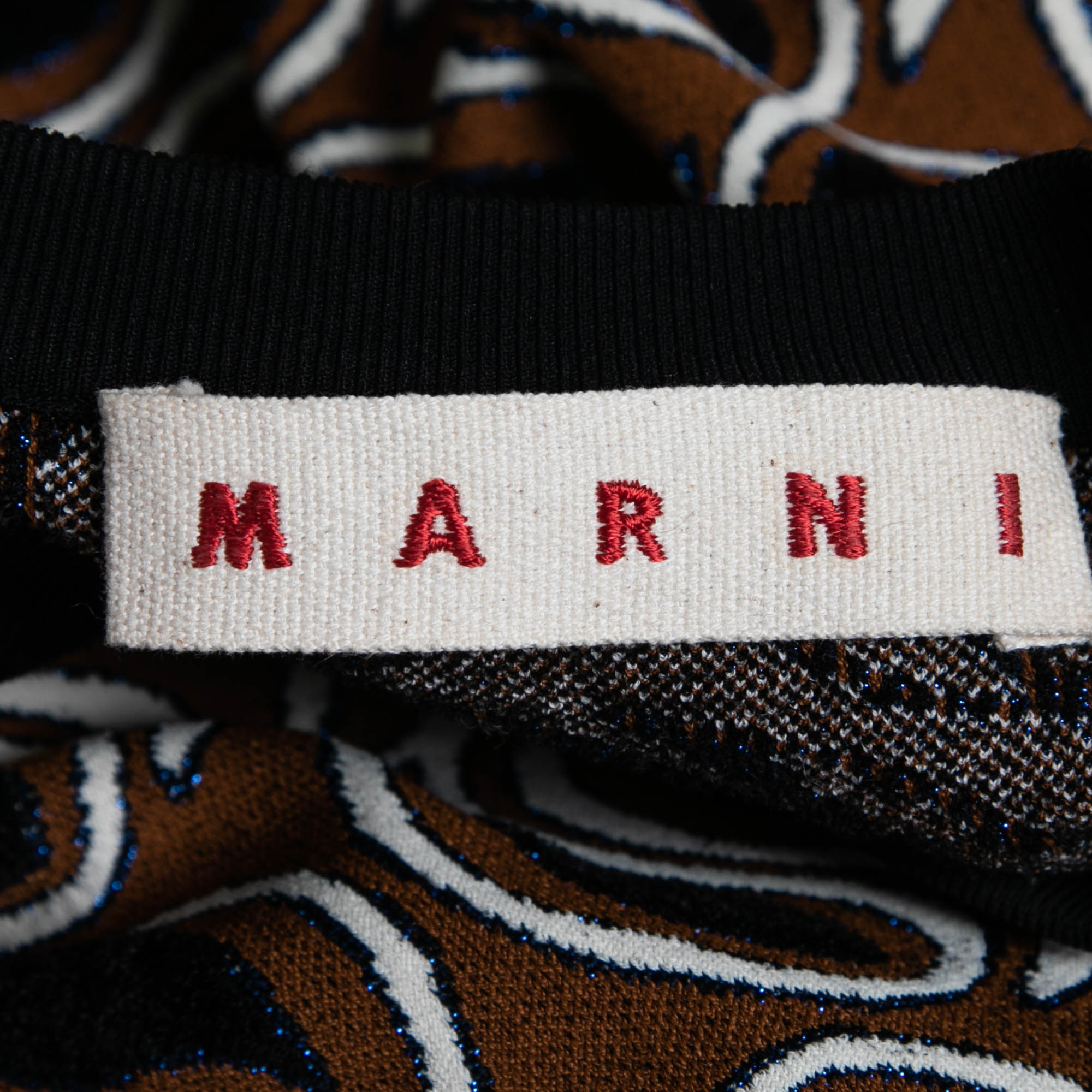 Marni Brown Jacquard Lurex Knit Short Sleeve Dress M
