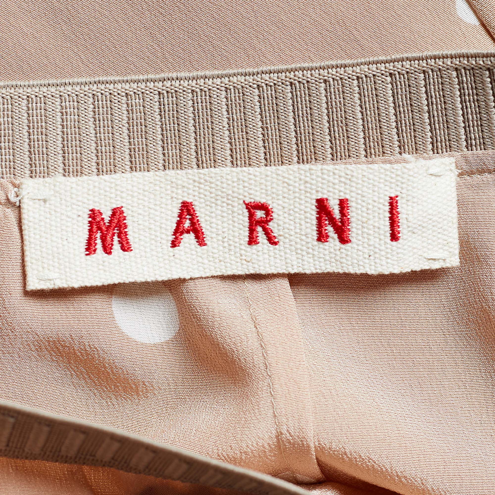 Marni Beige Polka Dot Print Silk Pin Tuck Detail Pencil Skirt S