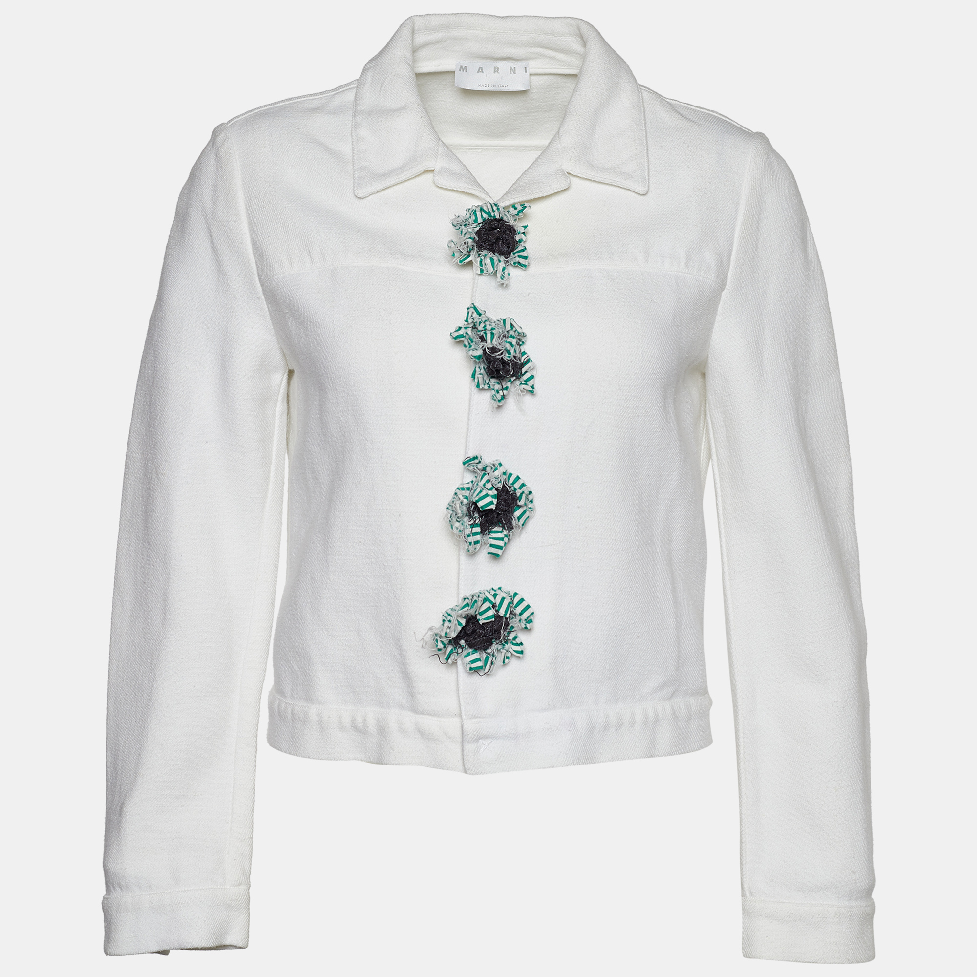 Marni White Cotton & Linen Contrast Button Detail Jacket M