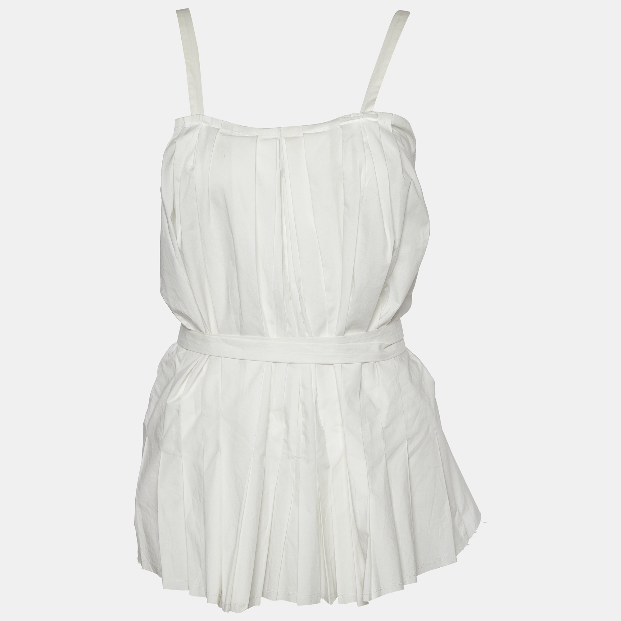 Marni White Cotton Pleated Tie Detail Top M