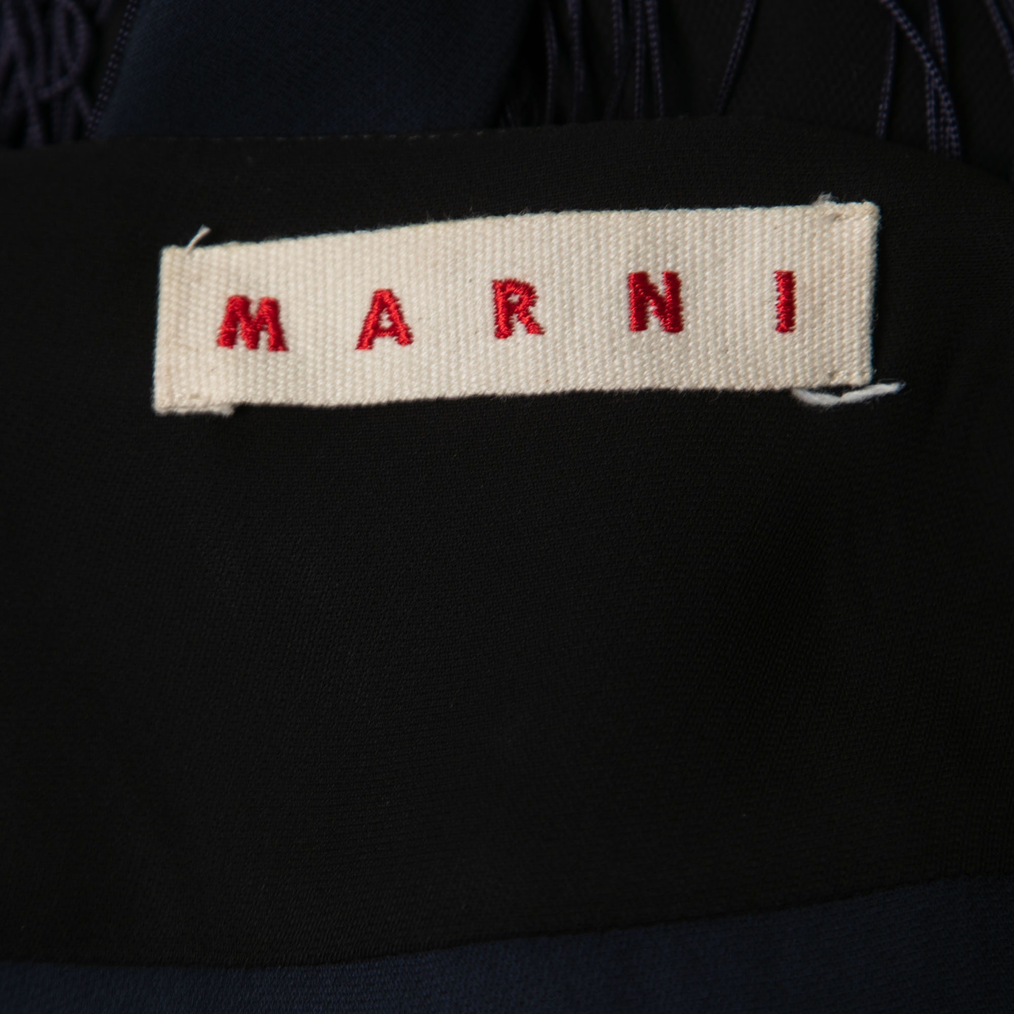 Marni Black/Blue Crepe Sleeveless Fringe Dress S