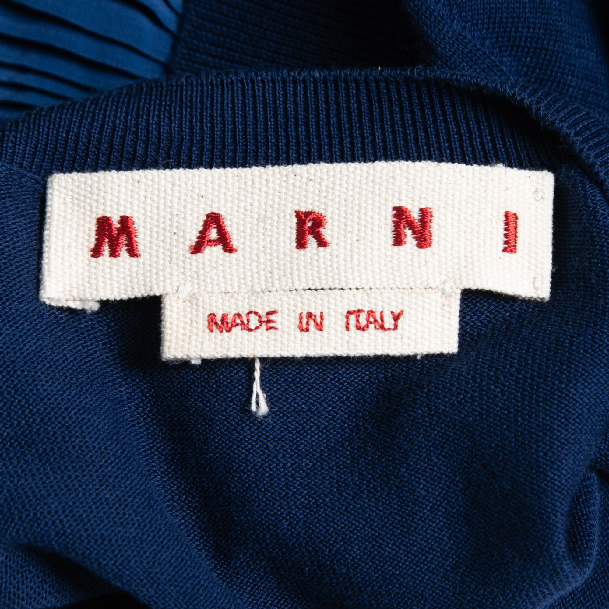 Marni Blue Knit V-Neck Pleated Pullover M