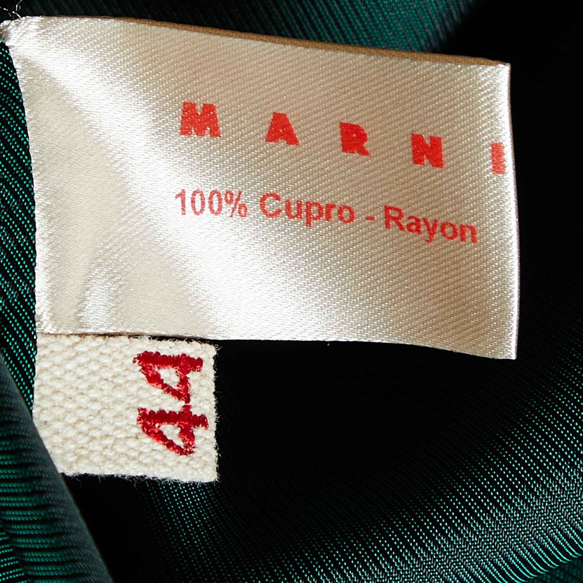 Marni Green Satin Pleated Sleeve Detail Top M