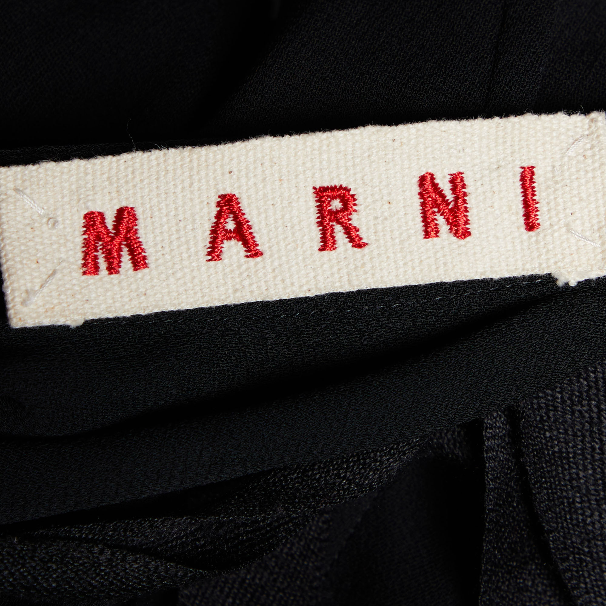 Marni Black Twill Belted Waist Sleeveless Midi Dress M