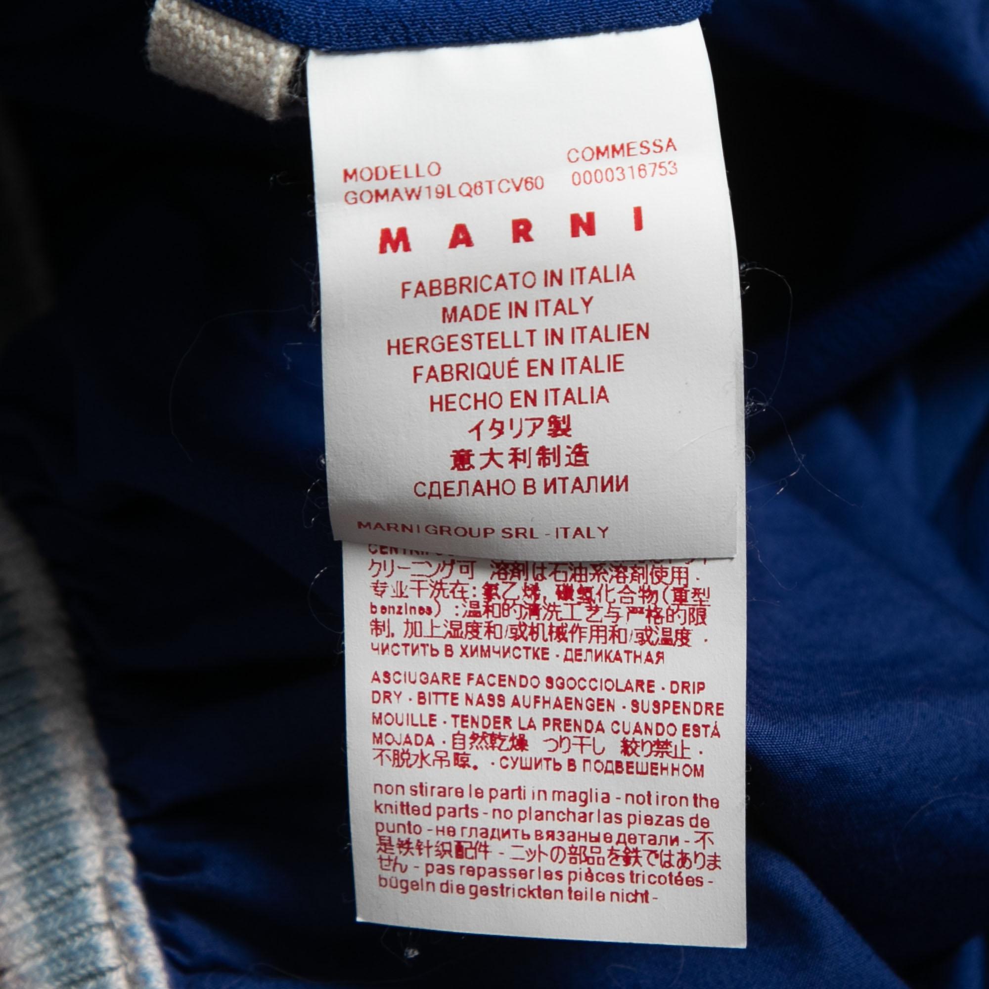 Marni Navy Blue Cotton & Knit Waist Tie Detail Midi Skirt S