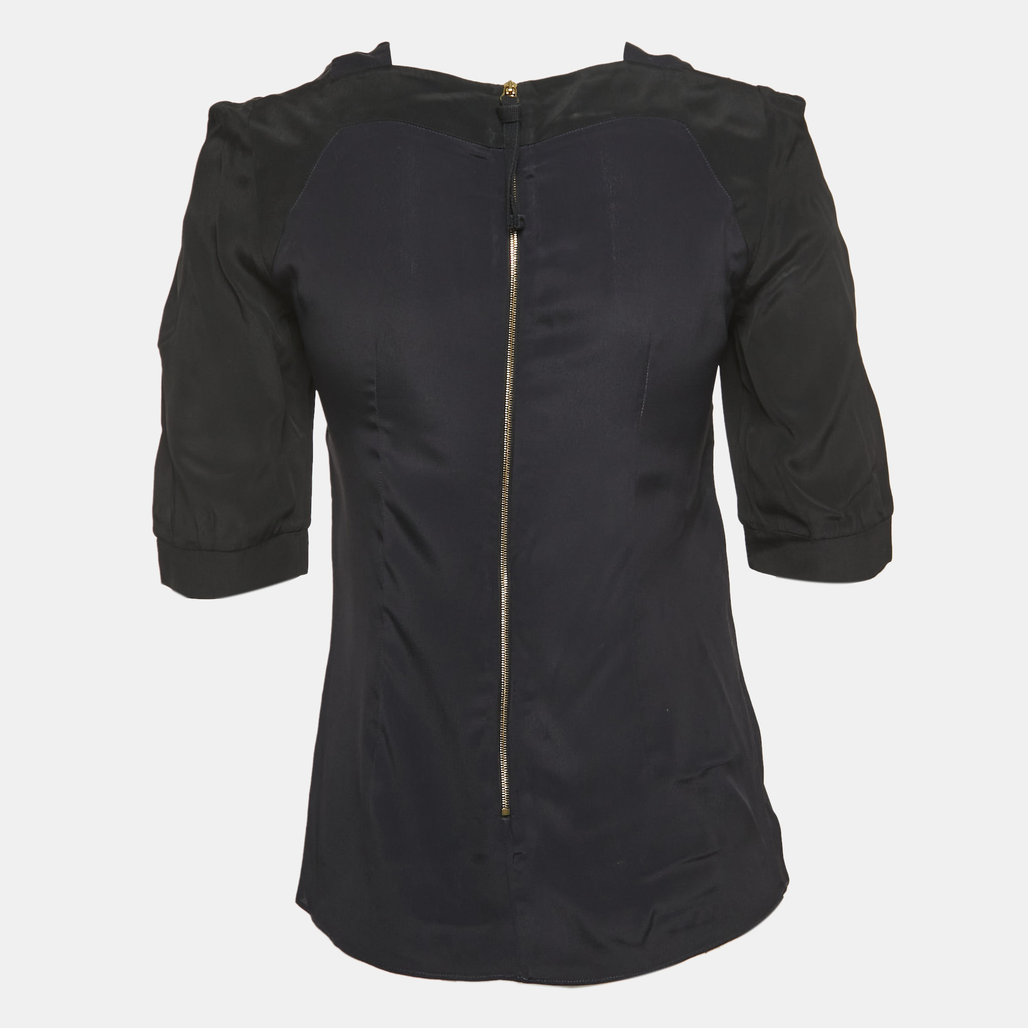 Marni Navy Blue & Black Chiffon Top S