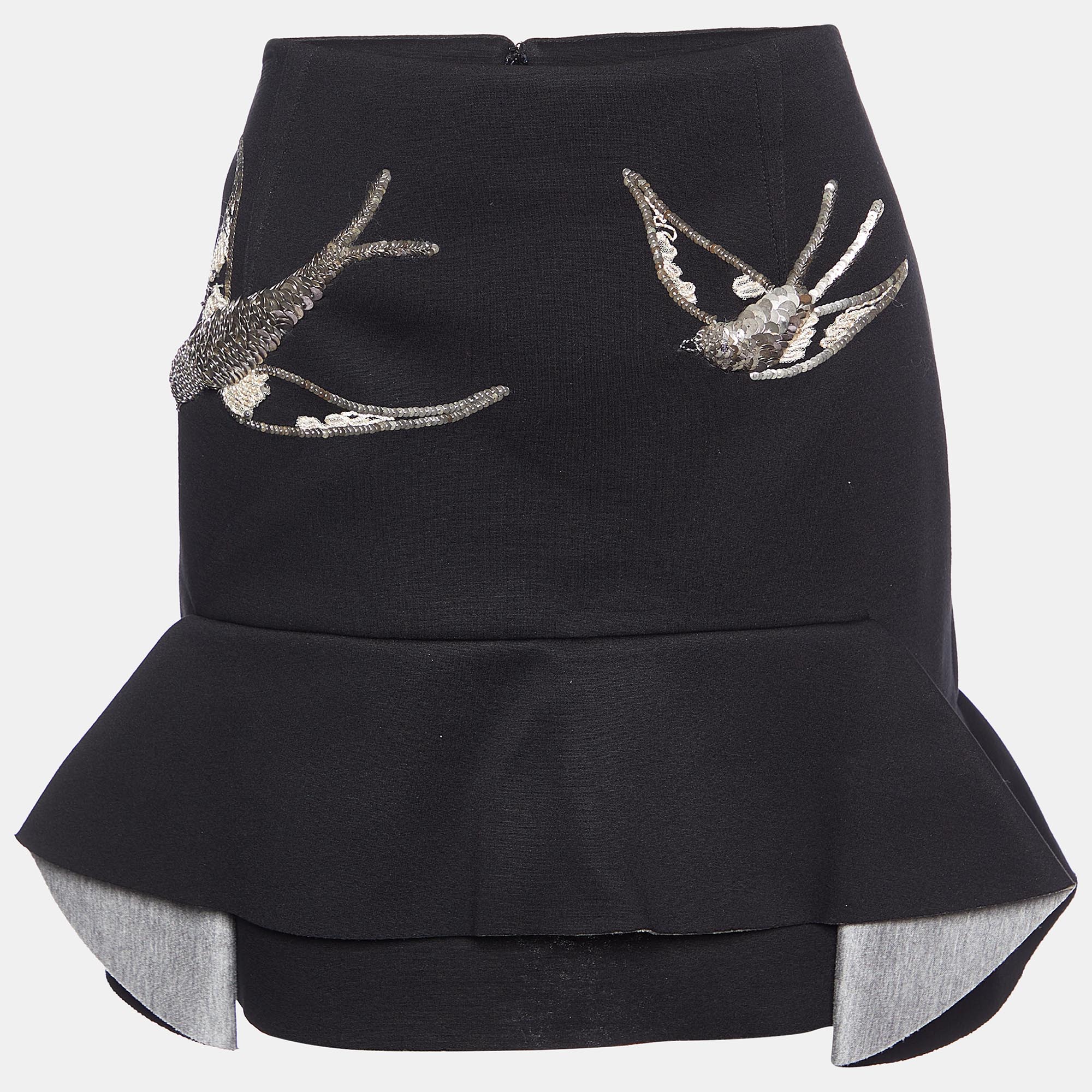 Marni Black Birds Embellished Neoprene Mini Skirt M