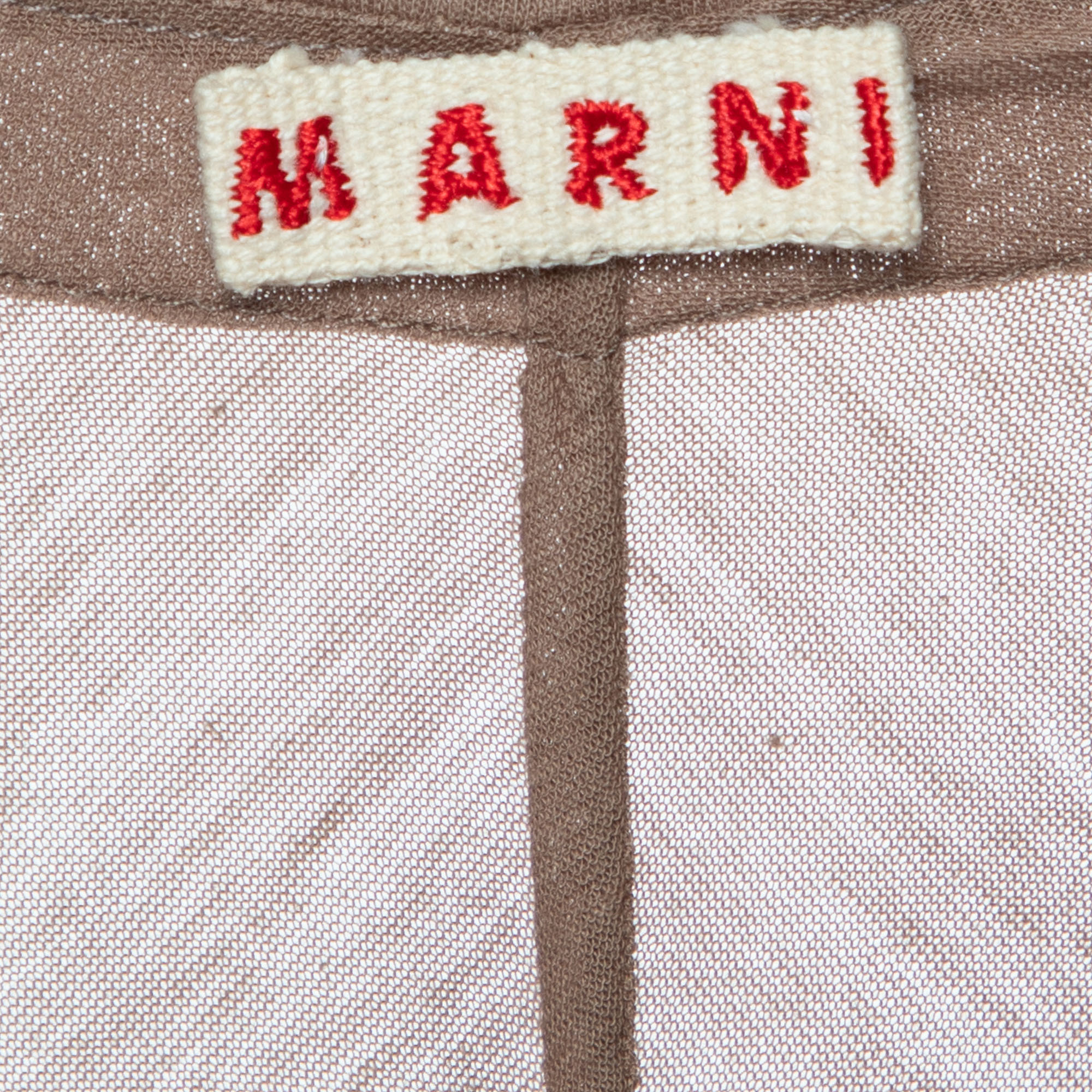 Marni Brown Cotton Knit Embellished Detail Long Sleeve Top L