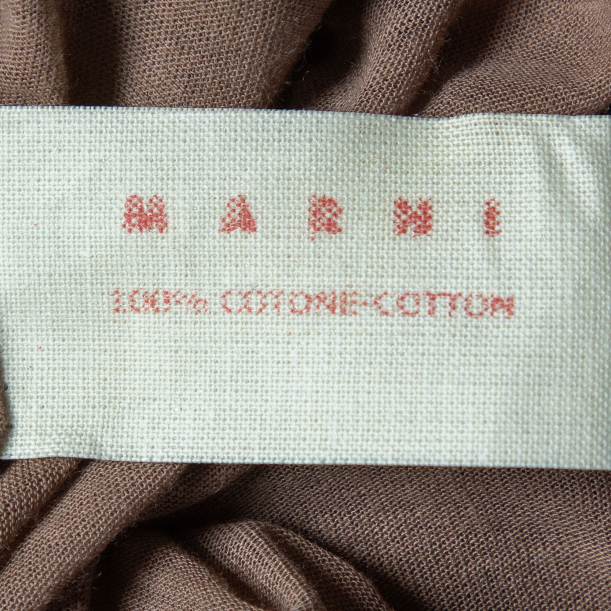 Marni Brown Cotton Knit Embellished Detail Long Sleeve Top L