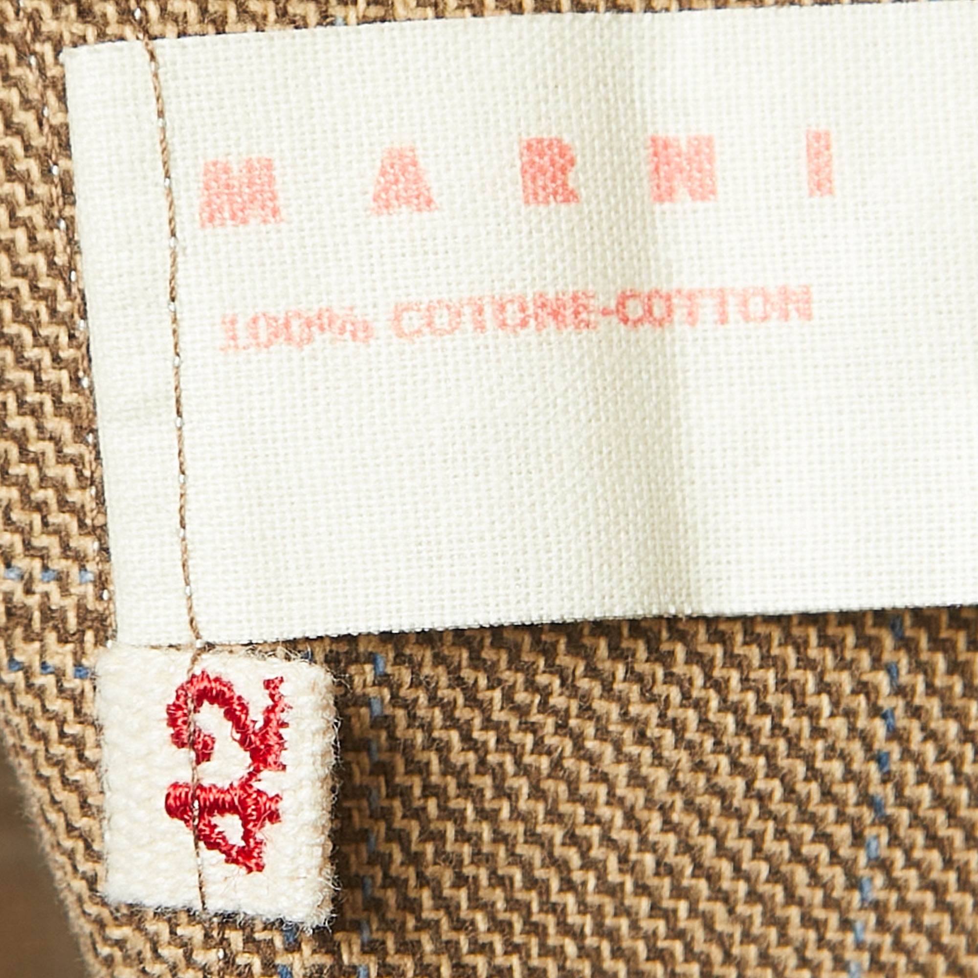 Marni Beige Checked Cotton Open Front Blazer M