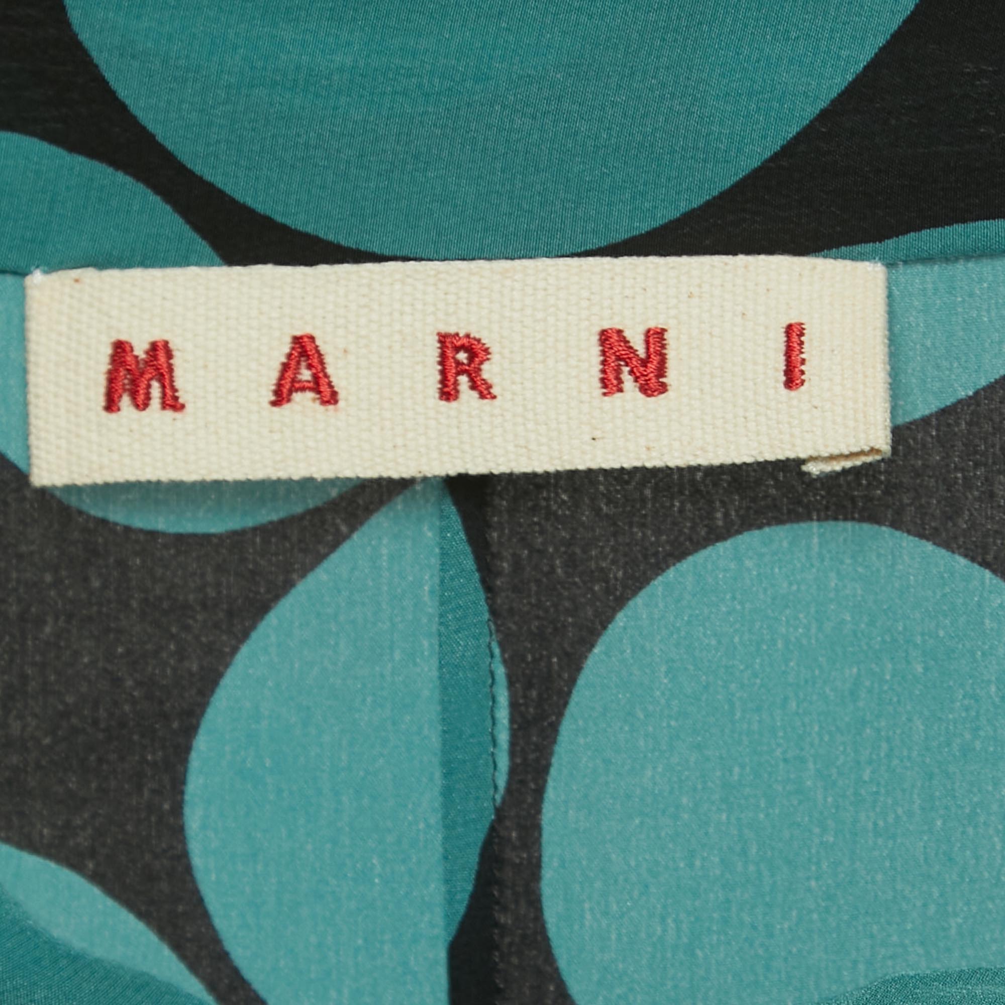 Marni Black/Blue Dotted Silk Neck Tie Long Sleeve Midi Dress M