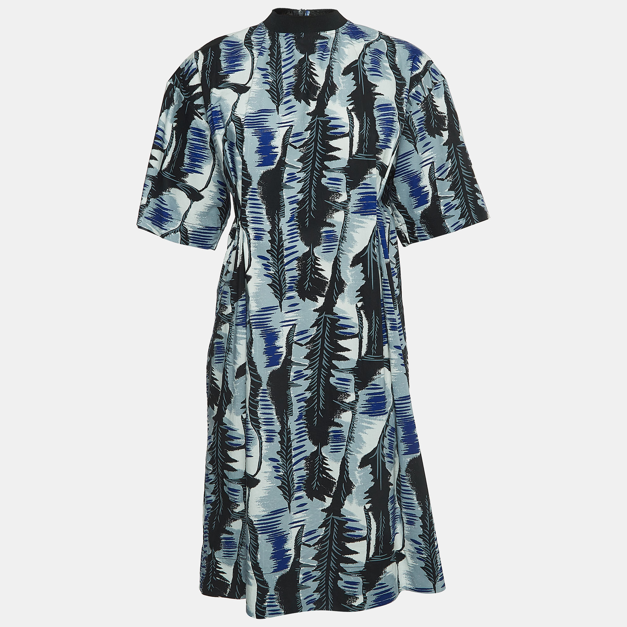 Marni Blue/Black Printed Cotton Midi Dress M