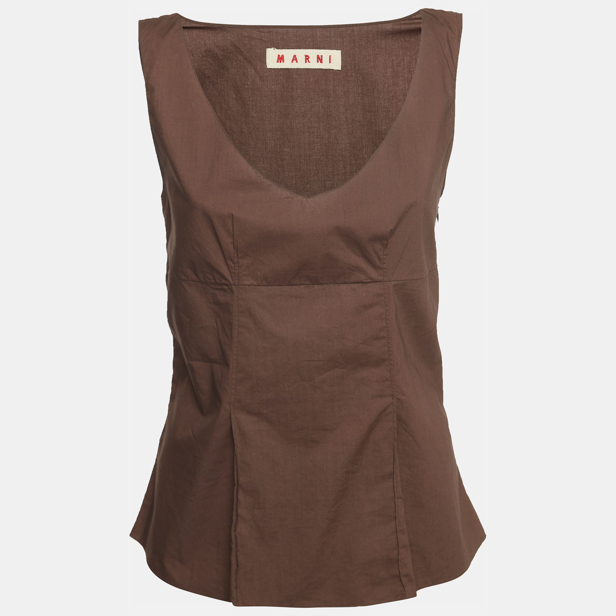 Marni brown cotton v-neck sleeveless top s