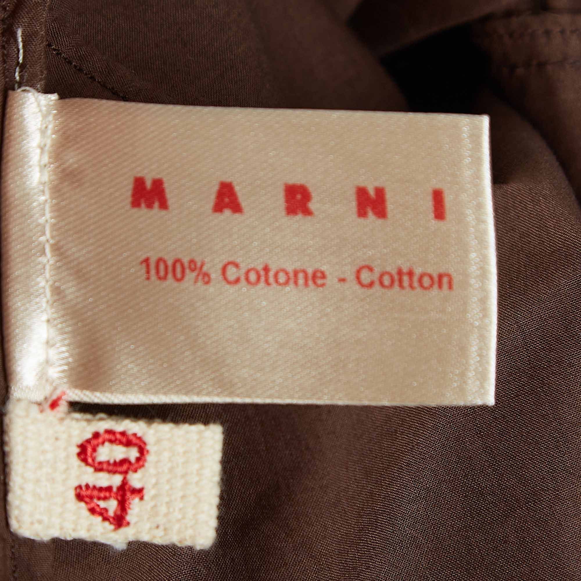 Marni Brown Cotton V-Neck Sleeveless Top S