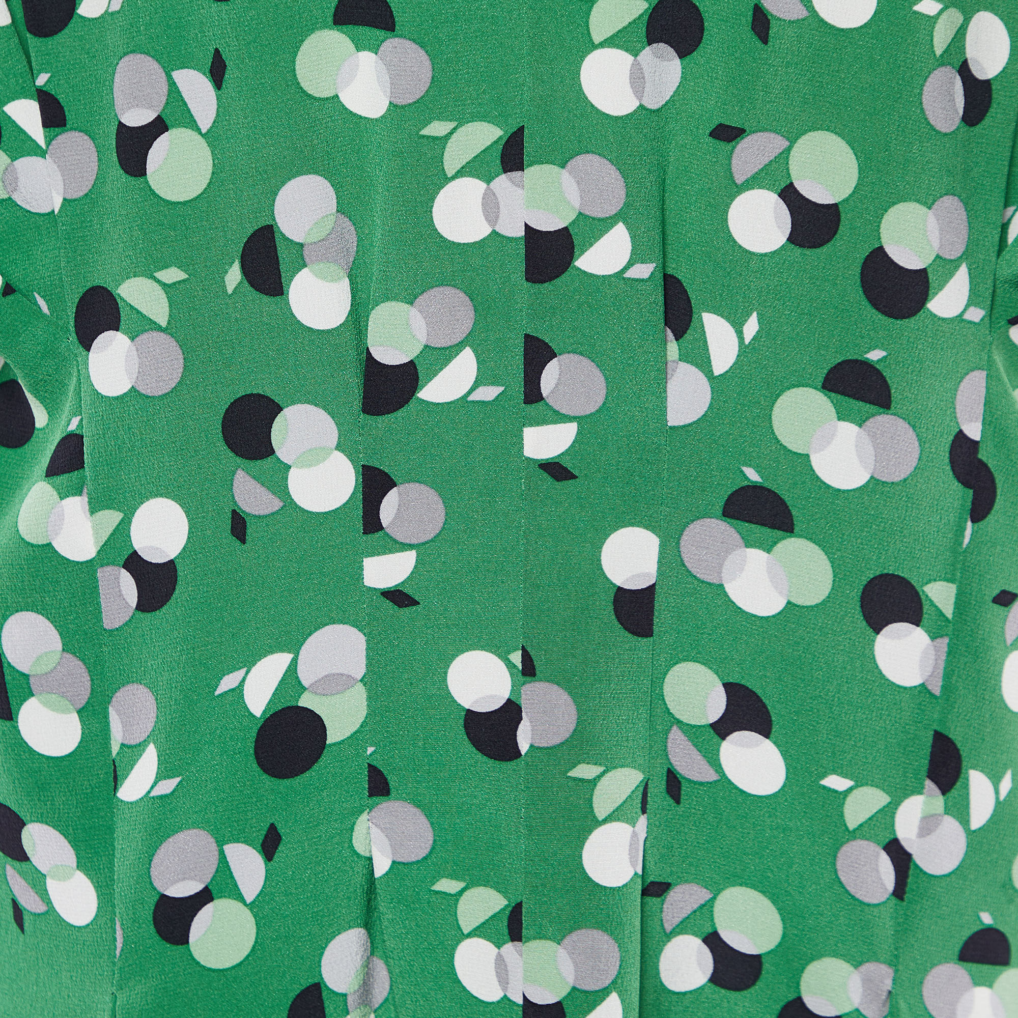 Marni Green Print Silk V-Neck Pleated Short Dress M