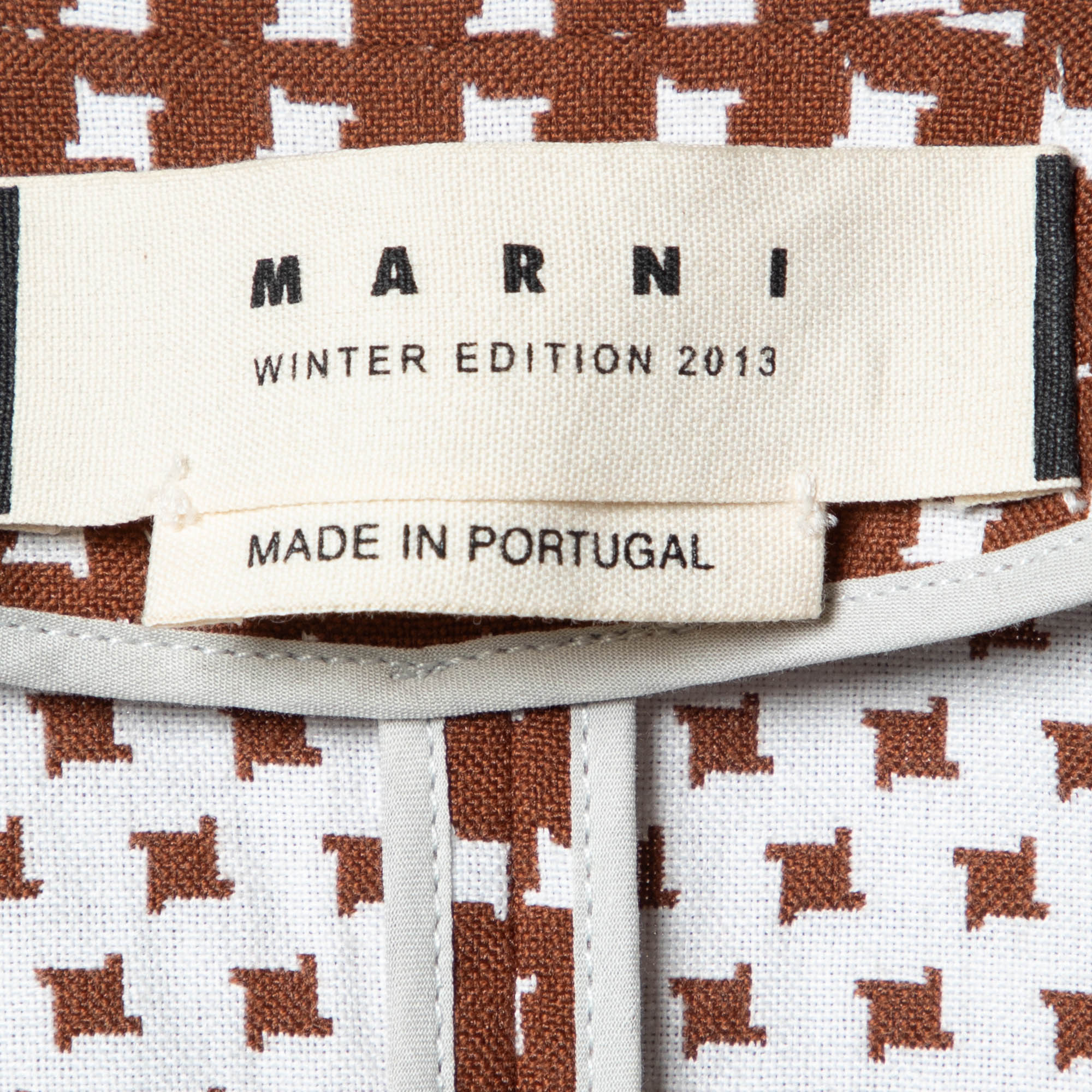 Marni Brown Motif Pattern Cotton Button Front Blazer S