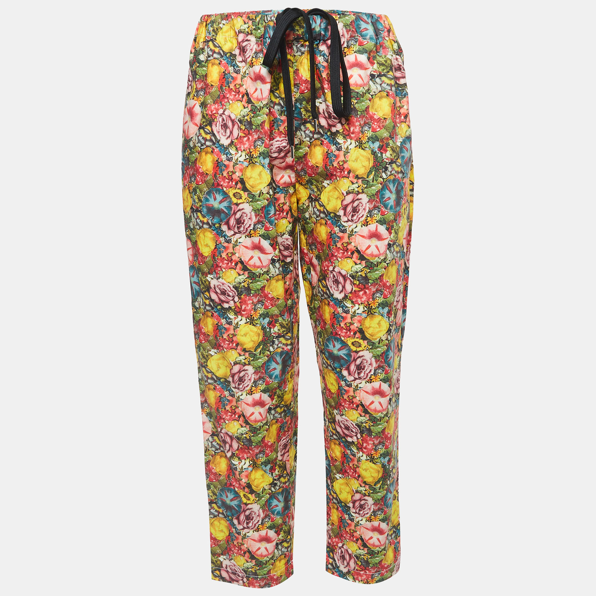 Marni multicolor floral print cotton straight leg trousers m