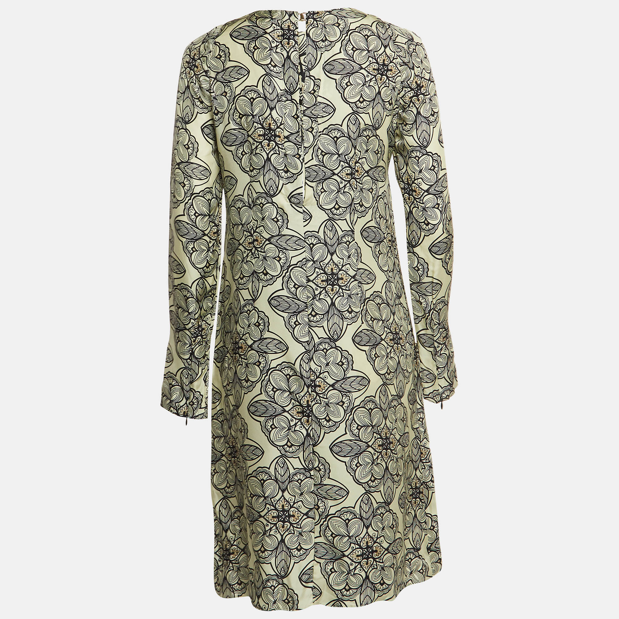 Marni Cream Floral Print Silk Long Sleeve A-Line Dress M