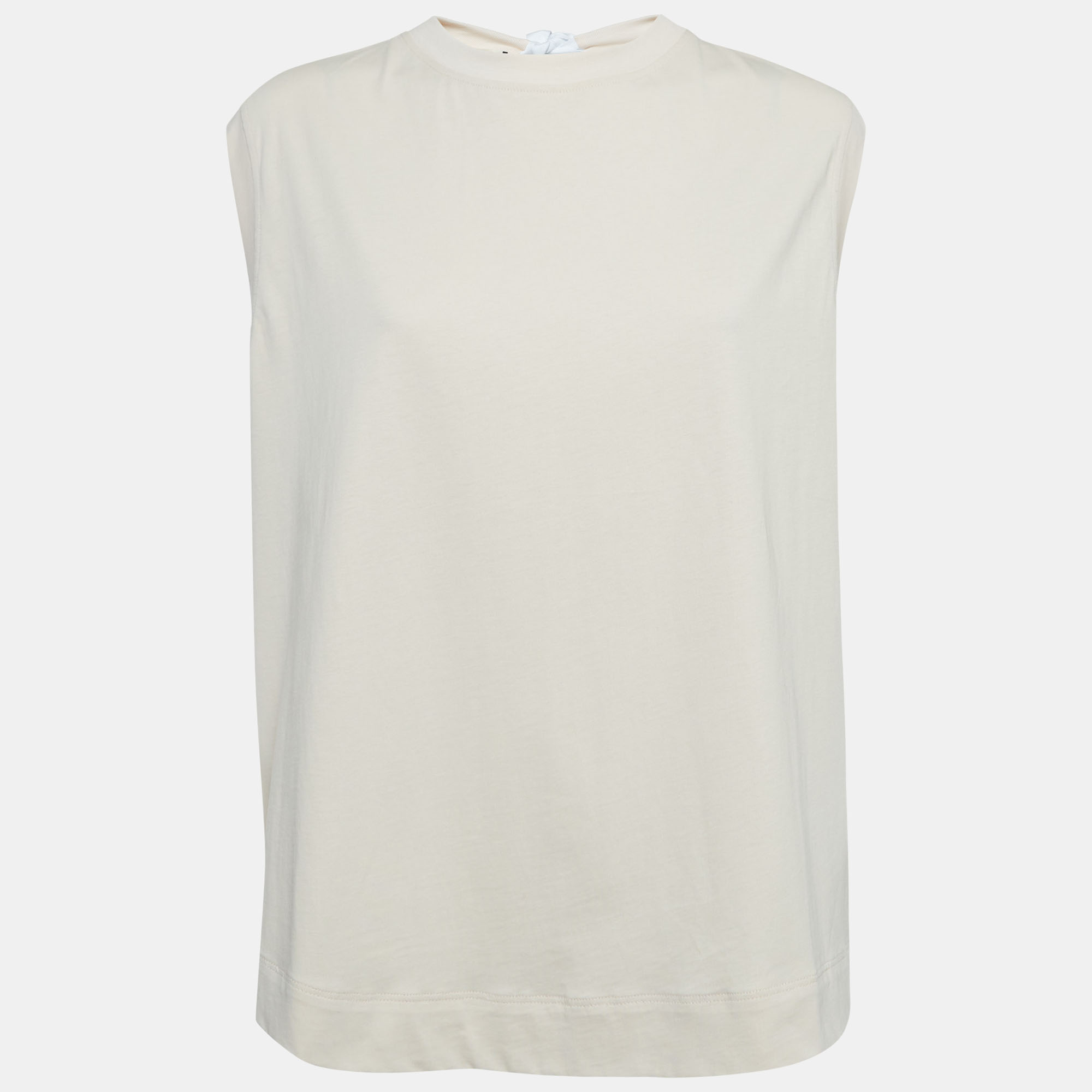 Marni beige open back tie-up cotton sleeveless t-shirt m