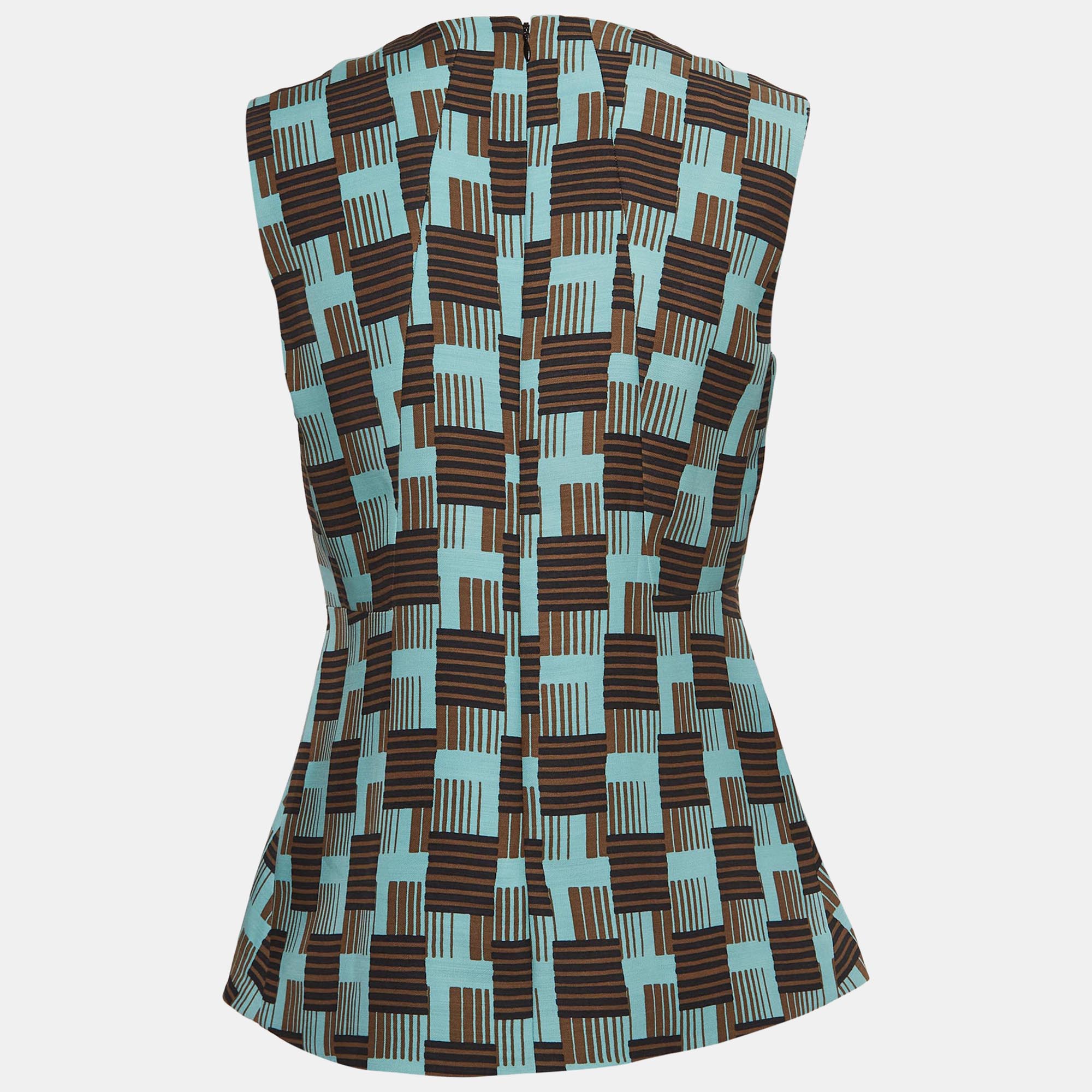 Marni Blue Print Wool And Silk Sleeveless A-Line Top S