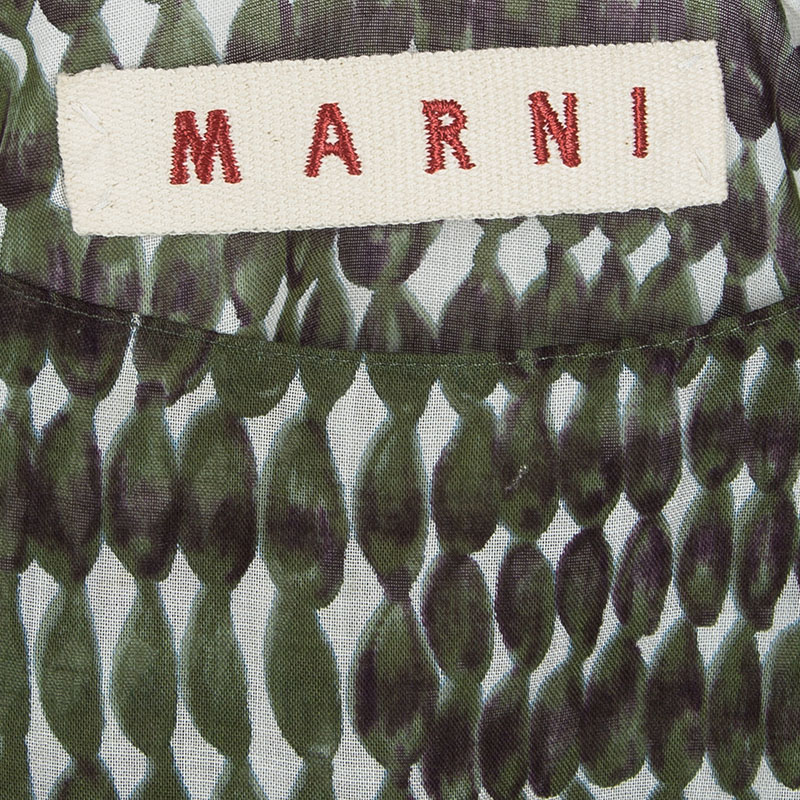 Marni Green Printed Cotton Pleated Sleeveless Top M