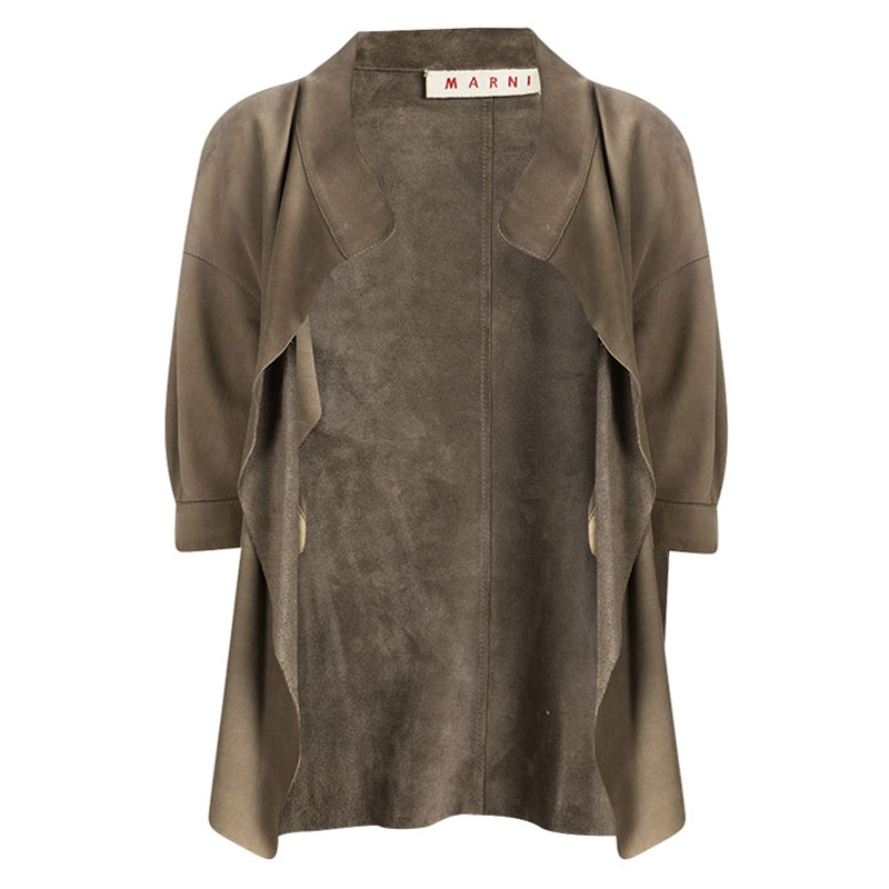 Image of Marni Brown Open Front Short Sleeve Suede Jacket M