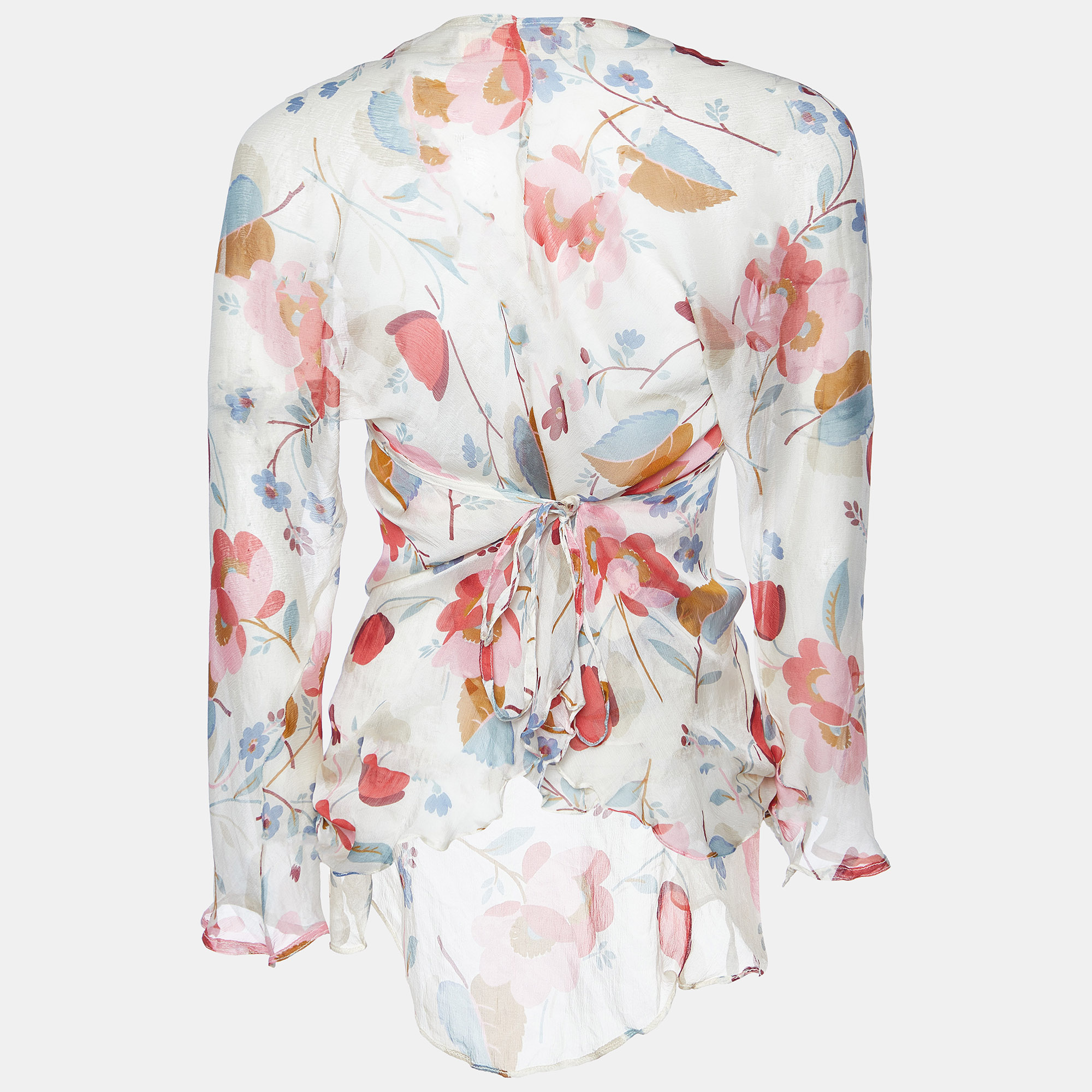 Marni Multicolor Floral Print Silk High-Low Blouse M