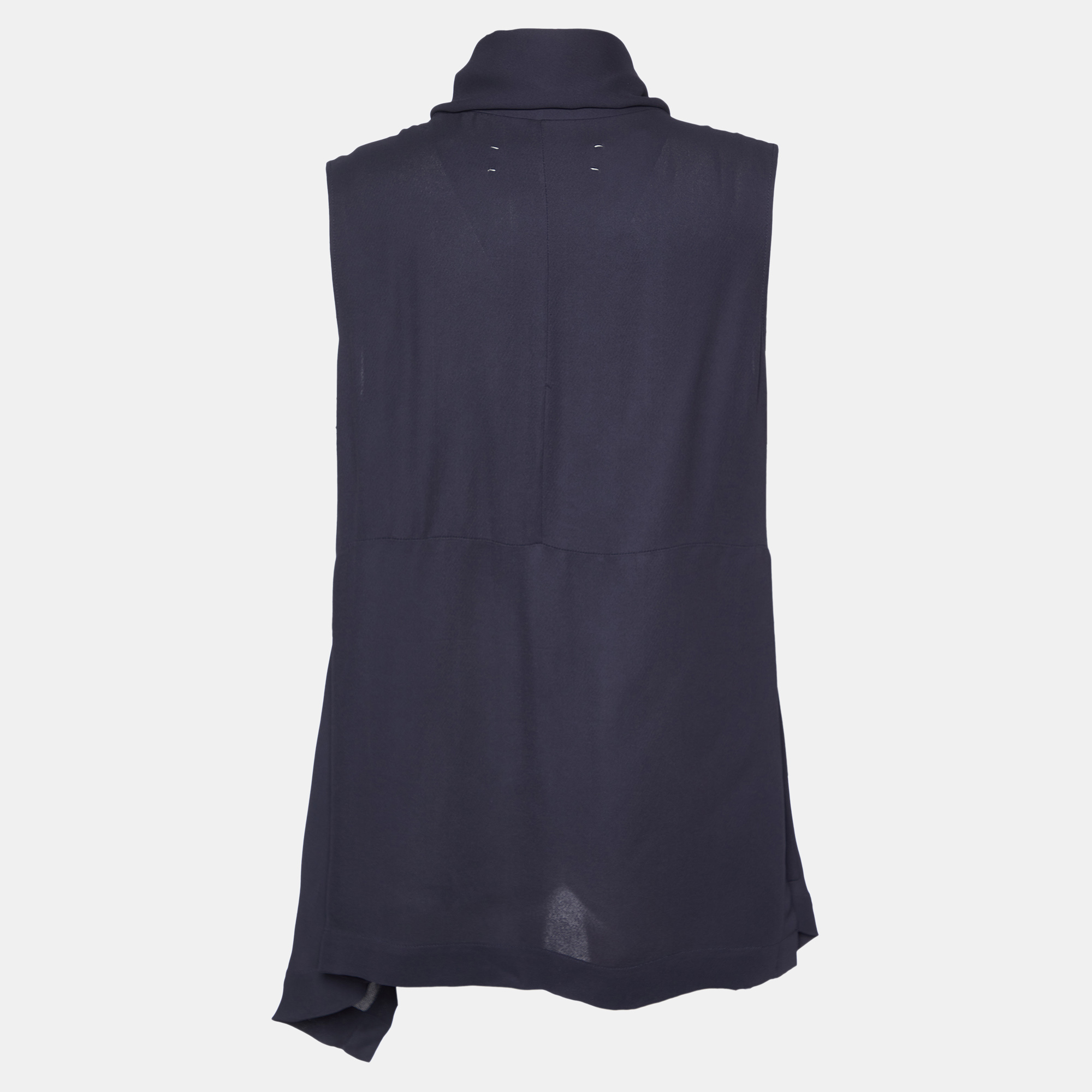 Marni Midnight Blue Crepe Draped Collar Sleeveless Top S